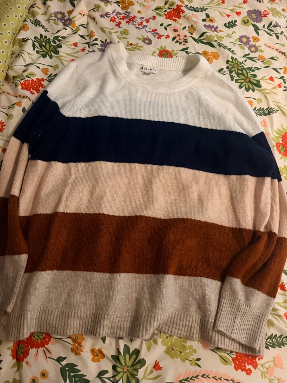 Ava & Viv Striped Crewneck Sweater in White, Navy, Blush, Rust